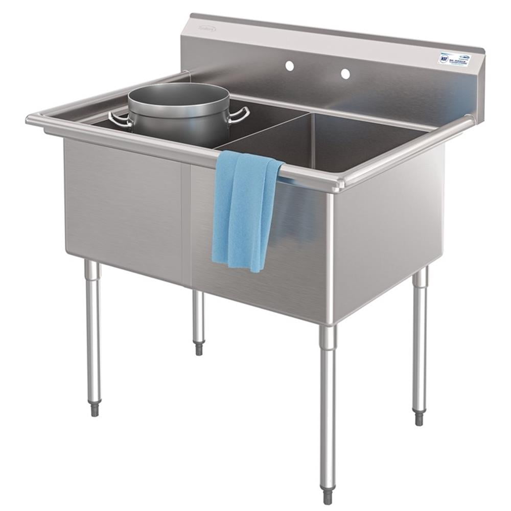 Pemberly Row 42" 18-Gauge 2-Compartment Commercial Sink with Backsplash in Steel