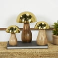 thumbnail image 2 of 9", 7", 6"H Gold Stainless Steel Metal Handmade Hammered Mushroom Sculpture with Brown Mango Wood Bases, by DecMode (3 Count), 2 of 12