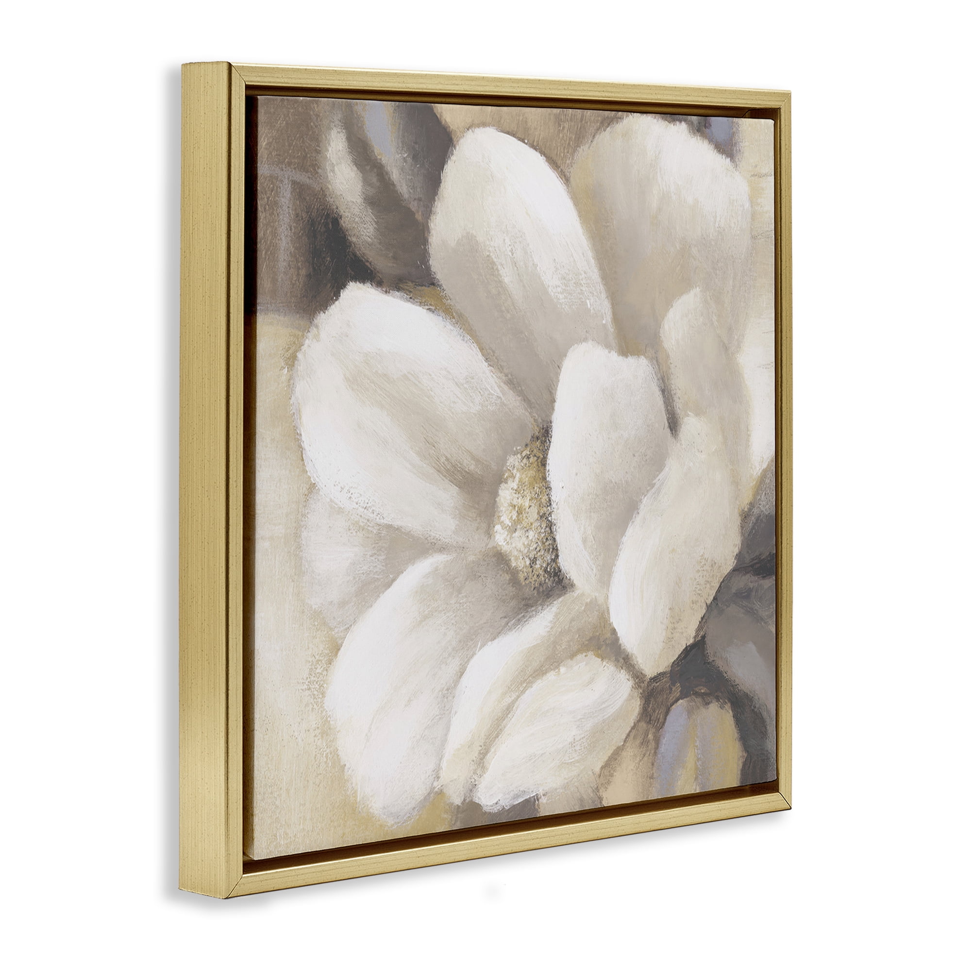 Stupell Industries Magnolia Flower Petals Plants & Flowers Painting Gold Floater Framed Canvas Art Print Wall Art, 25 x 25