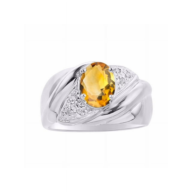 RYLOS Bagues pour Femmes Bague en Or Blanc 14K Pierre Précieuse Ovale 8X6MM et Diamants Design Classique Novembre Citrine Bijoux pour Femmes Taille 5