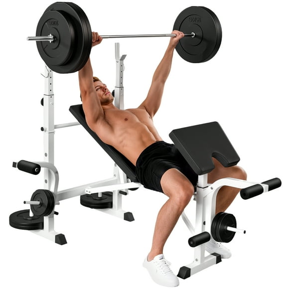 Soozier Adjustable Weight Bench Multi-Function Bench Press Set White