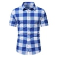thumbnail image 2 of Men’s Short Sleeve Casual Button Down Shirt Quick Dry Breathable Checkered Lapel Top Moisture Wicking UPF 50+ Stretch Golf Beach Vacation Travel Streetwear | Zenithor,Blue 4XL, 2 of 5