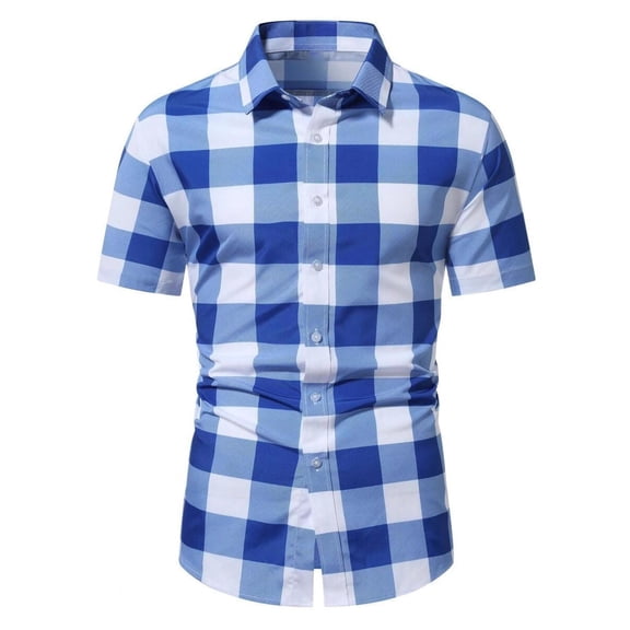 BSDJILFG Hawaiian Shirts for Men Buttons Down Plaid Shirt Formal Casual Short Sleeve Collared Top for Work Holiday