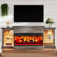 thumbnail image 3 of Merluxy 70" Farmhouse 3-Sided Fireplace TV Stand for TVs up to 75", Entertainment Center with Adjustable Shelves, Rustic Grey, 3 of 7