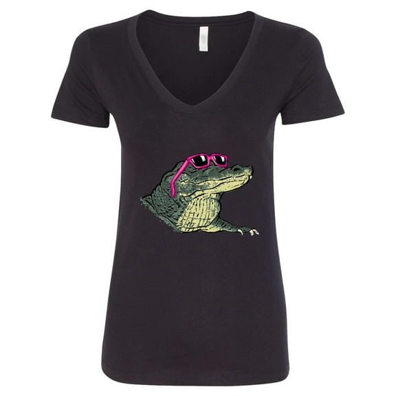 Inktastic Sunny Gator in Pink Sunglasses Women's V-Neck T-Shirt