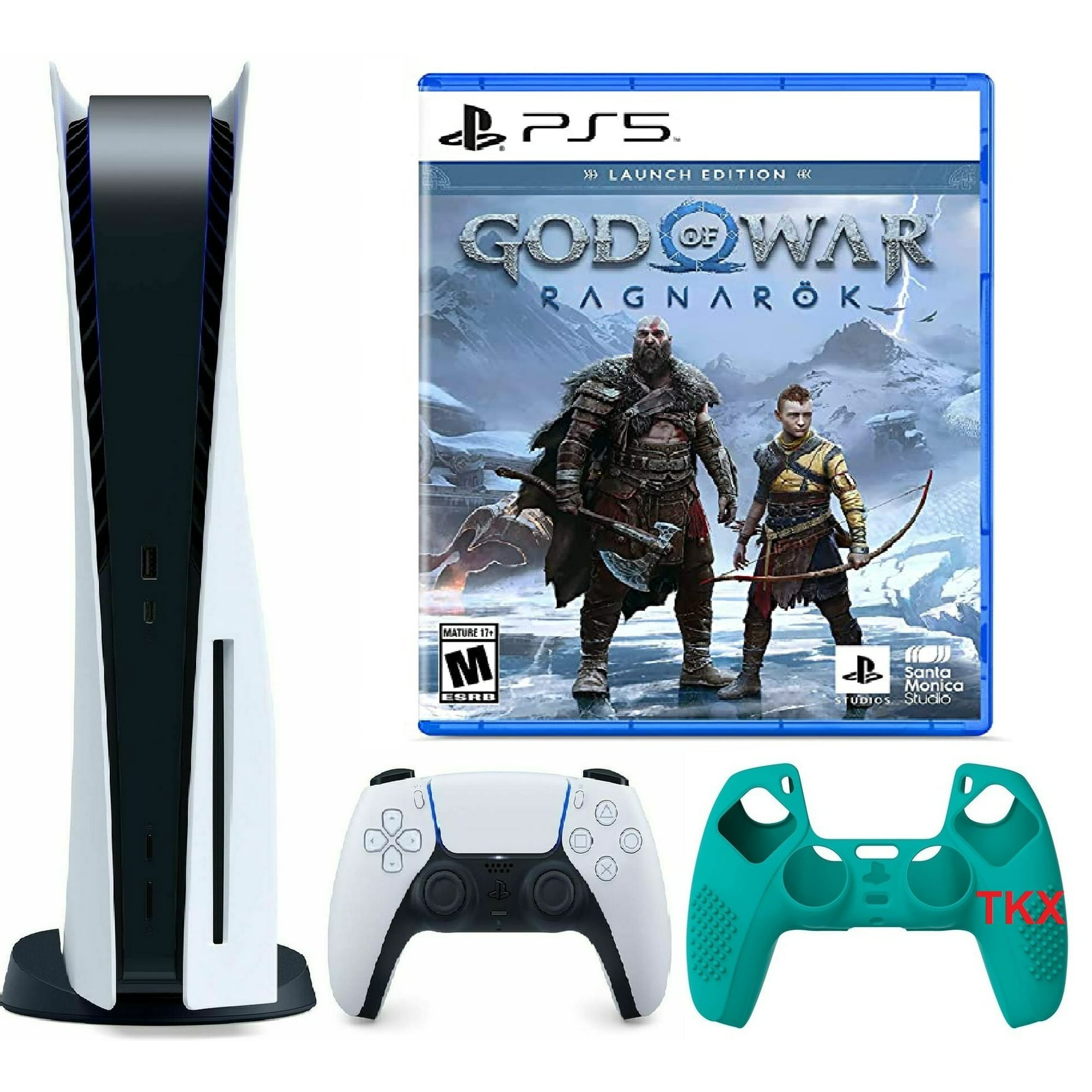 2022 Newest PlayStation_PS5 Gaming Console Digital-Version Bundle with God  of War Ragnark and Ptech controller skin 