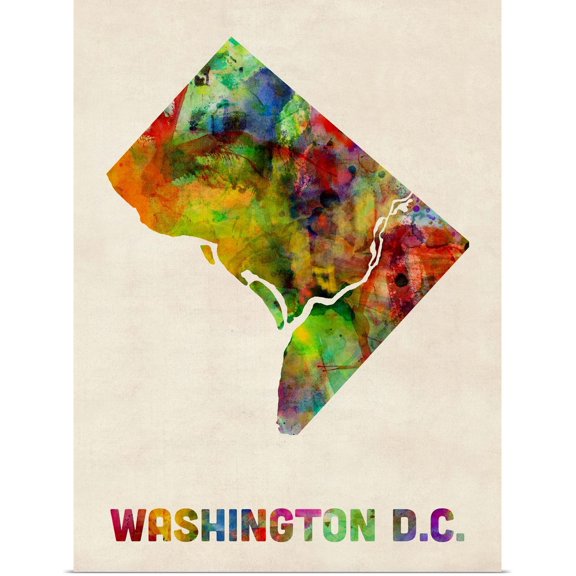 Great BIG Canvas | Rolled Michael Tompsett Poster Print entitled Washington DC, District of Columbia Watercolor Map