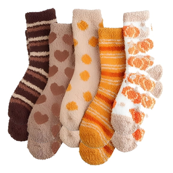TELOLY 5 Packs Fuzzy Socks, 5 Pairs Ladies Cozy Boot Fall Winter Thermal Warm Thick Socks