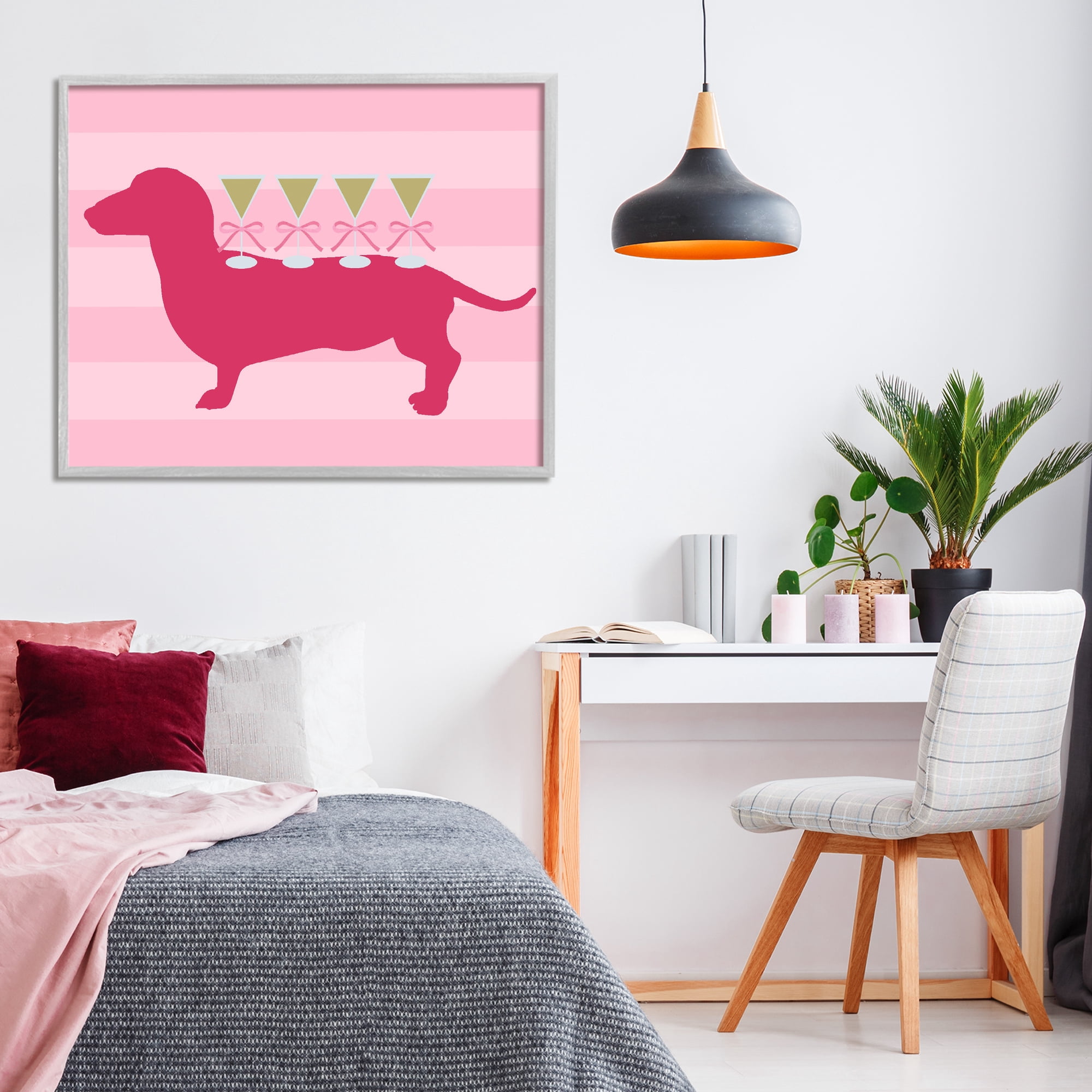 Stupell Industries Pink Dachshund With Martinis Gray Framed Giclee Art, design by Lil' Rue
