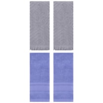Unique Bargains 4 Pcs Cotton Geometric Hand Towels 13" x 29" Grey/Dark Blue