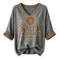 thumbnail image 5 of Womens Sweatshirt 3/4 Sleeve Vintage V Neck Pullover Broom Witch Moon Theme Graphic Top Relaxed Casual Fall Halloween Festival Events Top Gray M, 5 of 5