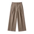 thumbnail image 3 of hotojiny Girls Dress Pants Wide Leg Uniform Pants for Kids Trendy High Waist Pleated Front Formal Pants with Pockets(Brown,8-9 Years), 3 of 6