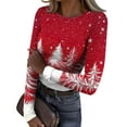 thumbnail image 2 of Christmas Graphic T-Shirt for Women Long Sleeve - Soft Slim Fit Crewneck Top, Cute Holiday Print Casual Tee, 2 of 7