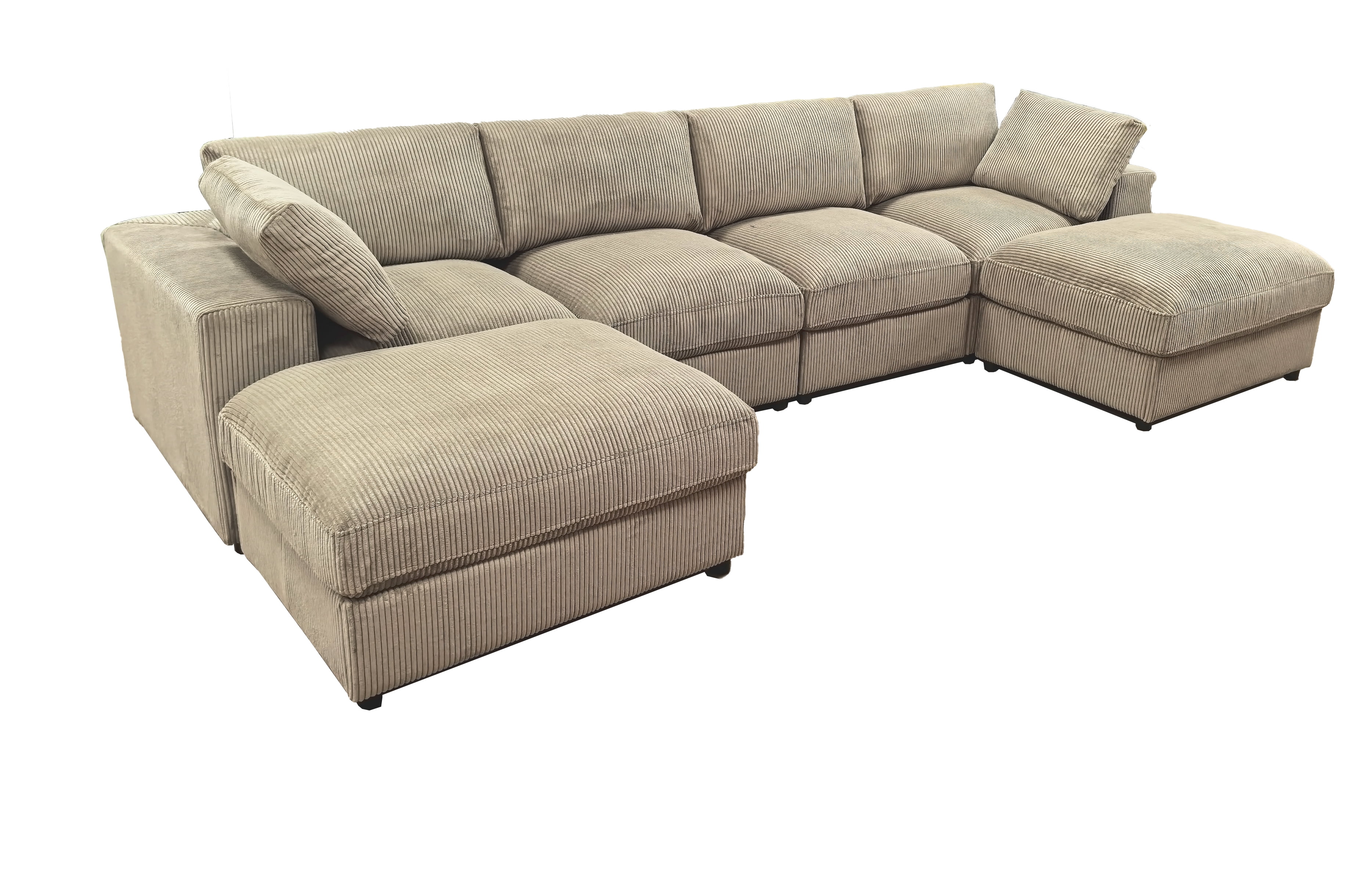 Howcool Cloud Couch Modular Sectional Sofa 6 Seat 132" L Shaped Reversible Convertible Couch, Corduroy Thick Cushion with Movable Ottomans, Washable Removable Cover for Living Room,Camel