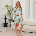 thumbnail image 2 of Zipper Women's Robes Lightweight Loose Fit Bathrobes for Women Zipper Front 3/4 Length Sleeve Knee Length Vintage Floral Print Plus Size Pajama Sleepwear with Pockets Light Blue XXL, 2 of 7