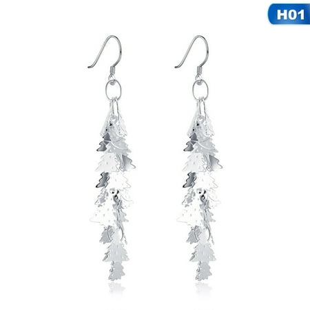 Silver Christmas Tree Dangle Earrings KABOER Silver Jewelry Merry Christmas Tree Woman Earrings Dangle Pretty ()