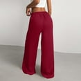 thumbnail image 4 of Mlqidk Palazzo Pants for Women Casual High Waist Linen Pants Dressy Wide Leg Cotton Linen Trousers Plus Size Loose Solid Color Drawstring Pants Wine L, 4 of 5