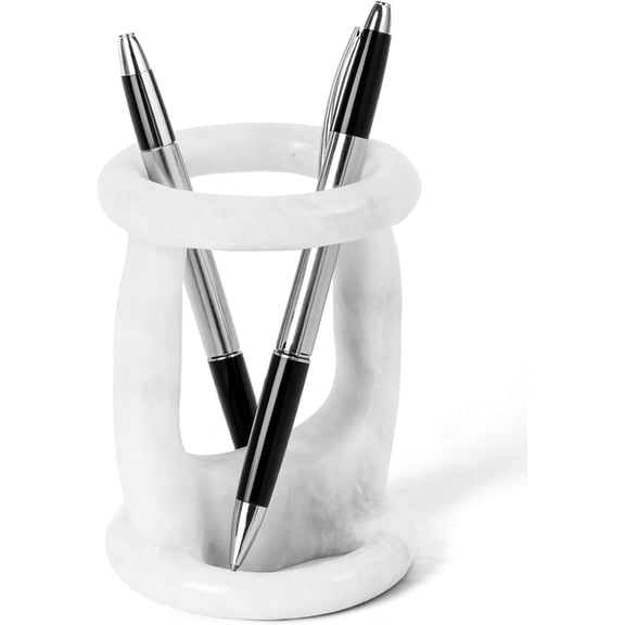 Radicaln Marble Stationary Holder 4 inches White Handmade Pen Holder For Desk, Ideal Pencil Holders & Desk Organizer, Makeup Brush Holder For Women