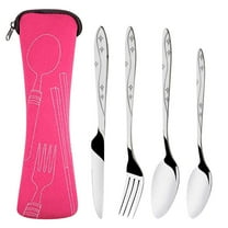 JGJJUGN Stainless Steel Cutlery Set 4 Pcs Fork Knife Spoon with Carrying Case Portable Tableware Ideal for Travel Camping Picnic