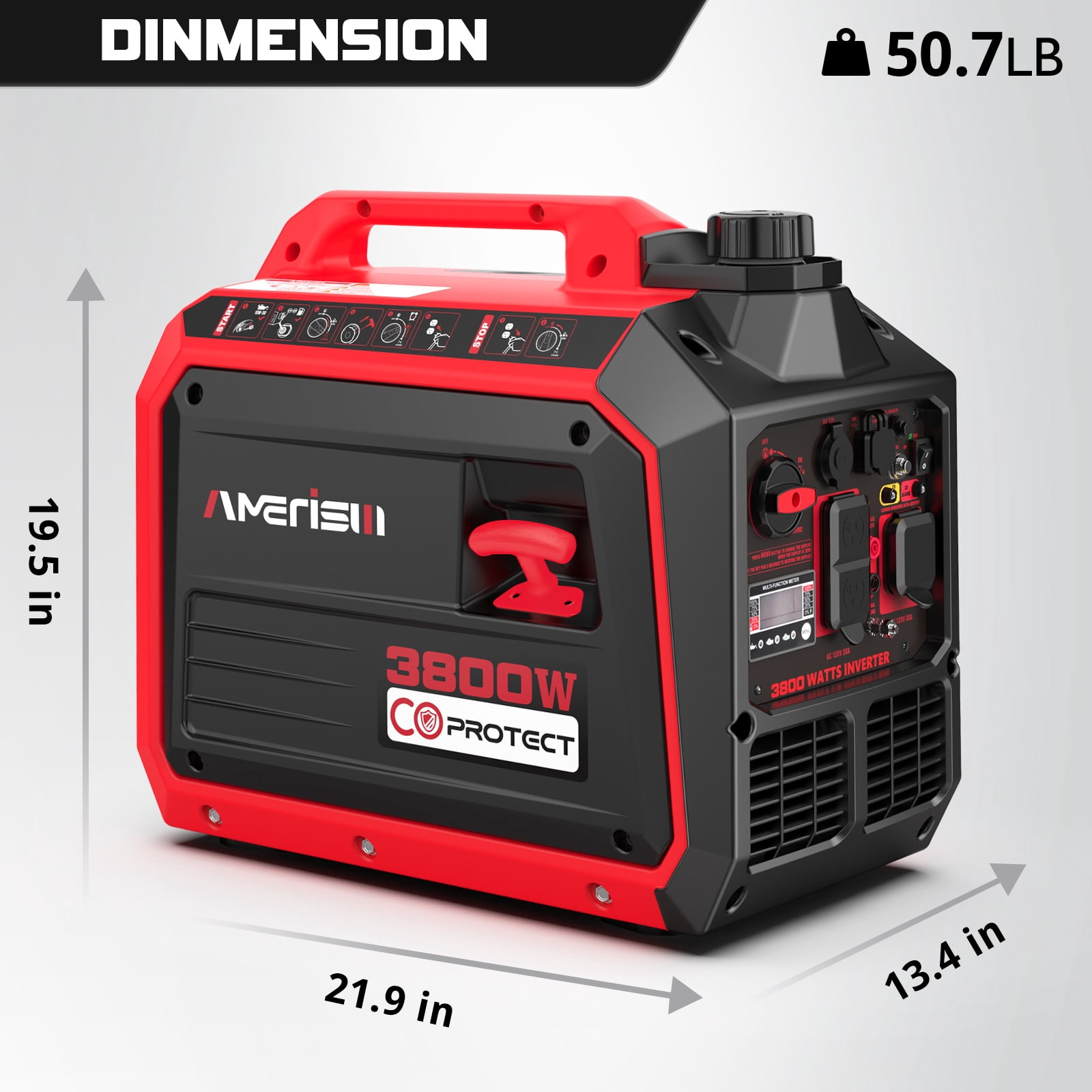 Amerisun 3800W RV-Ready for Camping & Home Backup Portable Quiet Manual Start Gas Inverter Generator