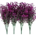 thumbnail image 3 of Artificial Shrubs Bushes 4 Pack Fake Outdoor UV Resistant Plants Flowers, Faux Plastic Bell Leaves Greenery for Indoor Outside Hanging Planter Home Office Wedding Farmhouse Decor (Purple), 3 of 4