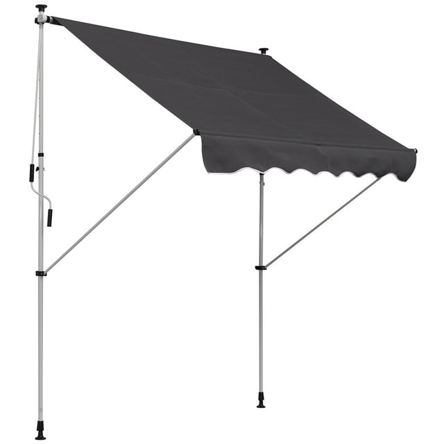 Outsunny Auvent de Patio Rétractable Manuel 6,6 Pieds X 5 Pieds pour Fenêtre et Porte, Pare-Soleil pour Terrasse, Abri, Résistant à l'Eau, Protection UV, Gris