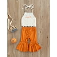 thumbnail image 4 of SAYOO Toddler Baby Girl Fashion Outfit Set Knitted Pumpkin Halter Sleeveless Tank Tops with Solid Color Flared Pants, 4 of 9