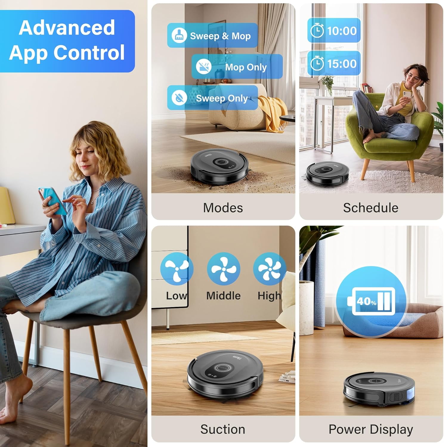 Robot vacuum and mopping set, 5000 pascal robot vacuum cleaner, maximum usage duration 150 minutes