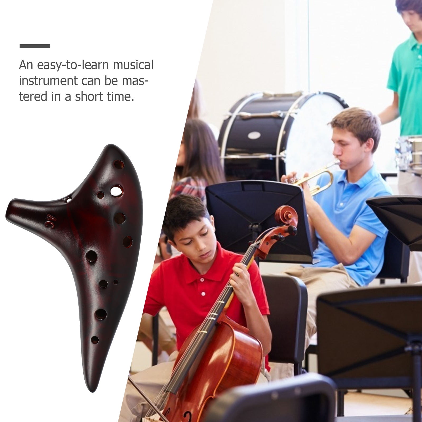 HINTRMENT 1Set Portable Brown Ceramic Ocarina Music Instrument Gift for Beginners