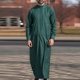 thumbnail image 2 of Men's Thobe Long Sleeve Arab Thobe with Vertical Pleat Breathable Dishdasha for Formal Wear Green L, 2 of 9