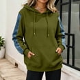 thumbnail image 3 of Perfectbot Women's Drawstring Hoodie, Relaxed Patchwork Sleeve Pullover Sweatshirt with Kangaroo Pocket, 3 of 7