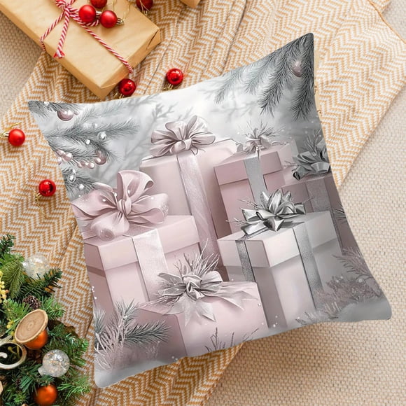 Funda de cojín navideña | Funda decorativa de lino para sofá | Detalle decorativo festivo para sala de estar y dormitorio | 45 x 45 cm
