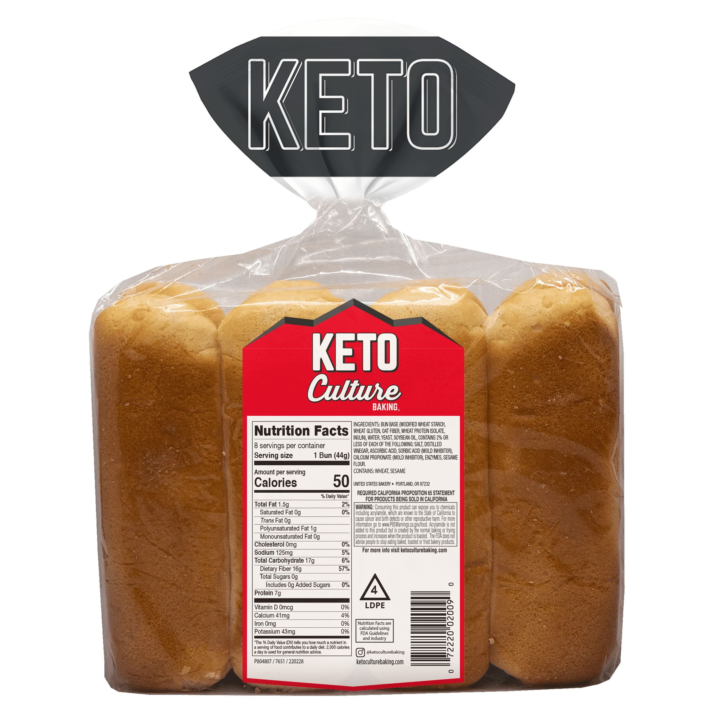 Keto Culture Baking Hot Dog Buns, Keto Friendly, 1 Net Carb, 12.5 oz, 8 Count