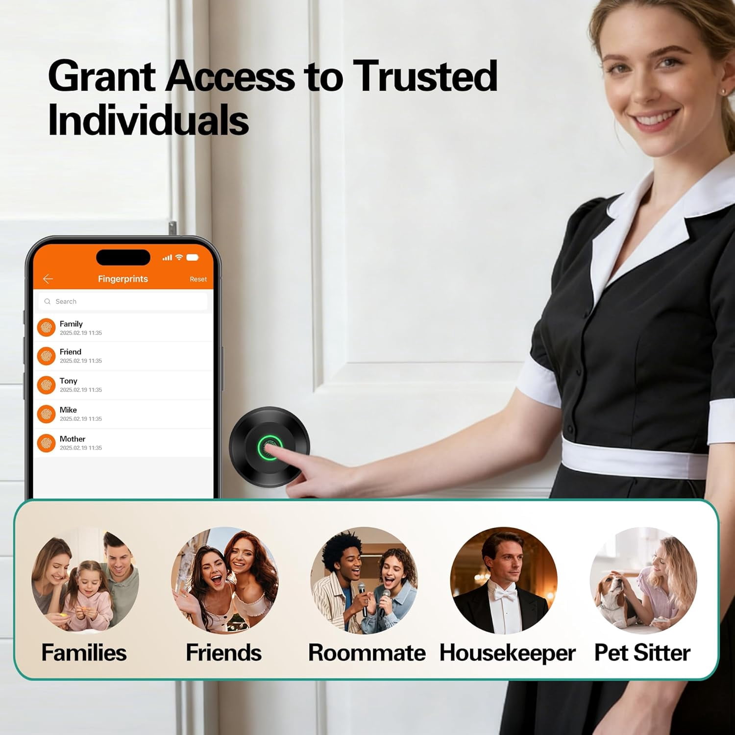 Smart Door Knob, Fingerprint Door Lock with App Control, Auto-Lock, Easy Installation, Great for Bedrooms, Cloakroom, Apartments, Offices (Black)