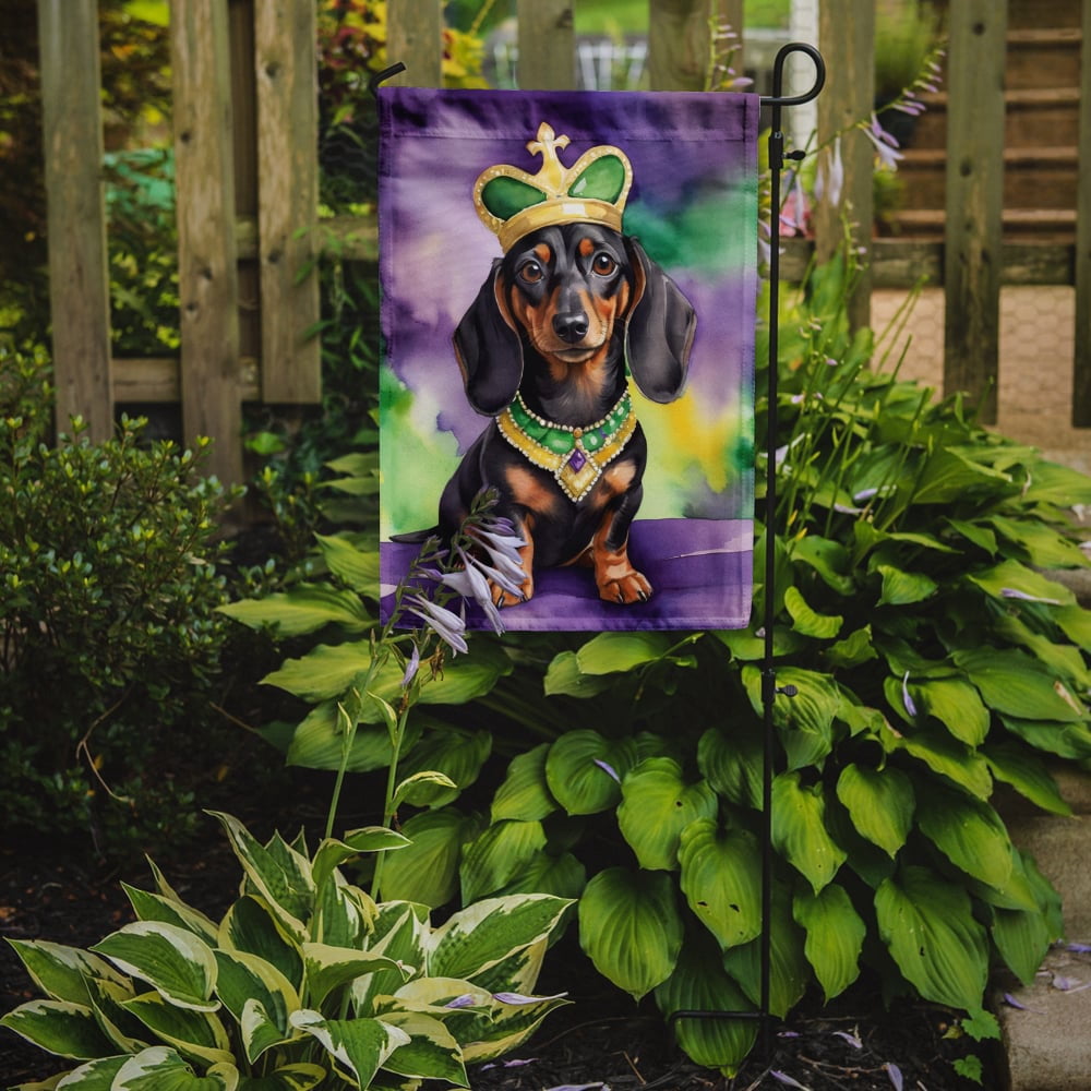 Dachshund King of Mardi Gras Garden Flag 11.25 in x 15.5 in