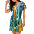 thumbnail image 2 of Easygdp Bright Paper Cactus Scene Camisón de manga corta para mujer, informal, estampado, 2 of 6