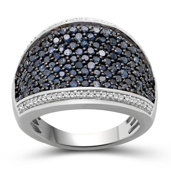 JEWELEXCESS Sterling Silver Blue & White 2 Carat Diamond Ring for Women| Dual-Colored Ring Band with Round Diamonds