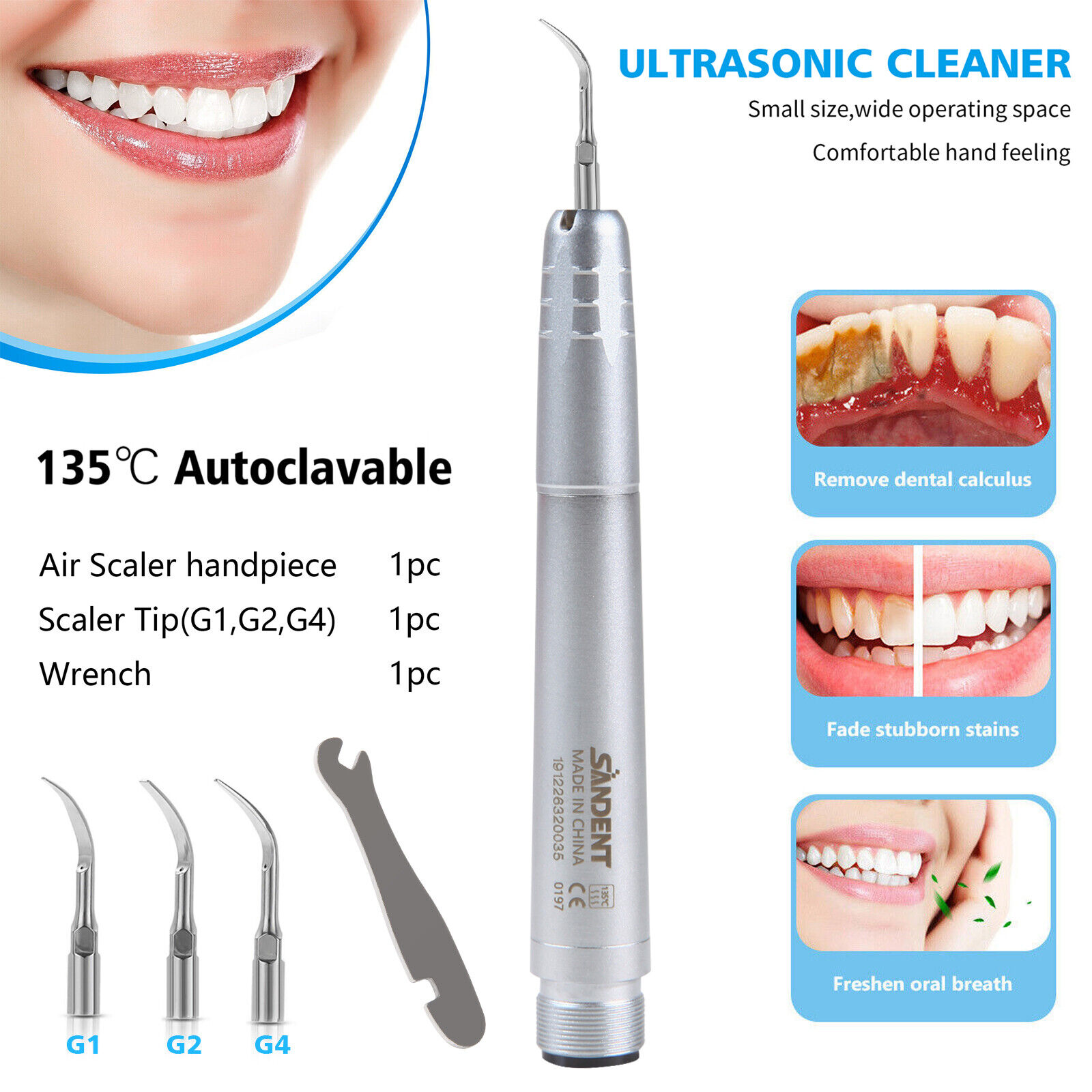 NSK Style Dental Ultrasonic Air Perio Scaler Handpiece Hygienist 2-Hole + 3 Tips