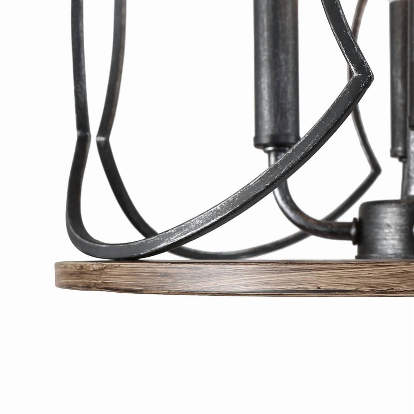 LNC Celosia 3-Light Black and Wood Drum Pendant Light for Dining Room or Entryway