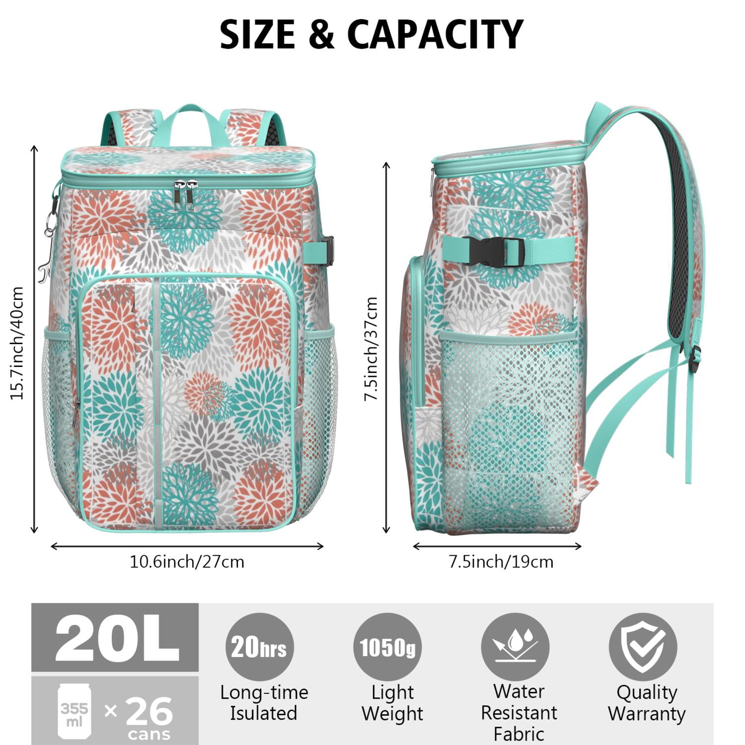 Travel Cooler Bag - Boho Bohemia Pioneer Flower Art Camping Beer Cooler Backpack with Bottle Opener- Waterproof Insulated Picnic Backpacks - Cooler Bag for Beach