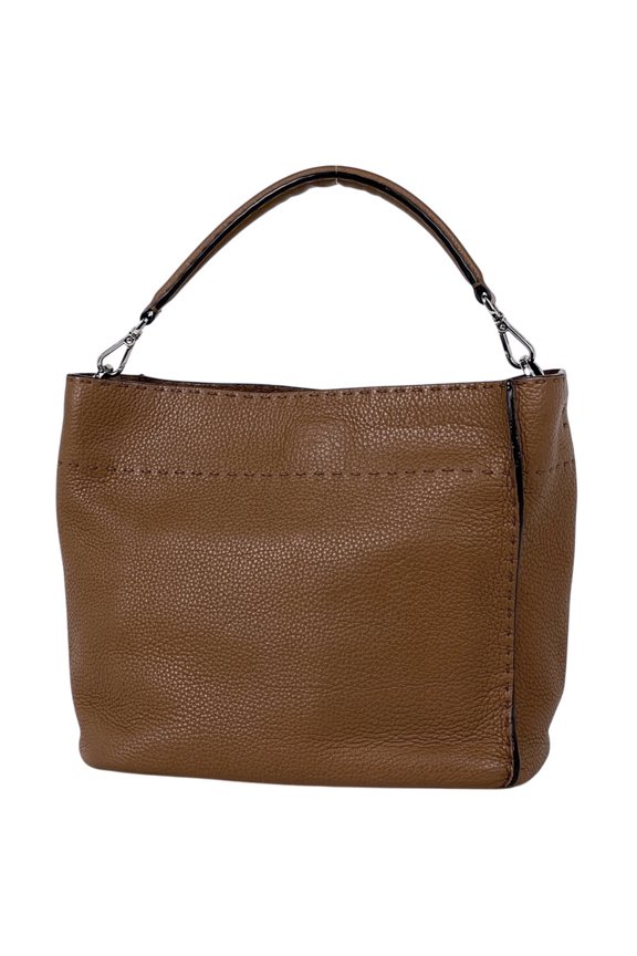 Pre-Owned Fendi Selleria Anna Small Shoulder Bag, Stitched, 2-Way, Leather, Brown, 8BT218,...