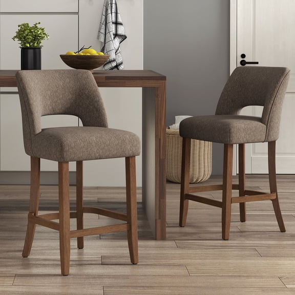 VKNOW Barstools Adult Mid Back Tufted Bar Stools - Set of 2, Brown