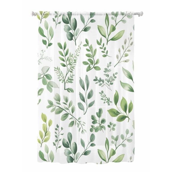 Sheer Curtains 63 Inch Length, Eucalyptus Leaves Semi Sheer Curtains Light Filtering Window Treatment, Sage Green Watercolor Farmhouse Privacy Voile Drapes for Living Room Bedroom 52x63 Inch