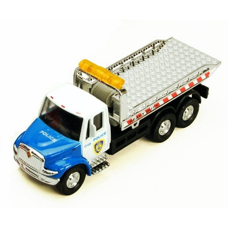 International Police Rollback Tow Truck, Blue and White - Showcasts 2106BKG - 5.25 Inch Scale Diecast Model Replica (Brand New, but NOT IN