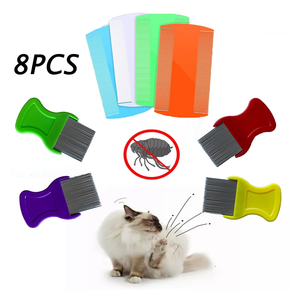 Flea Comb For Dogs Cats Combs Metal Lice Break Stains Dog Combs Pet Comb 8 Pieces Durable Remove