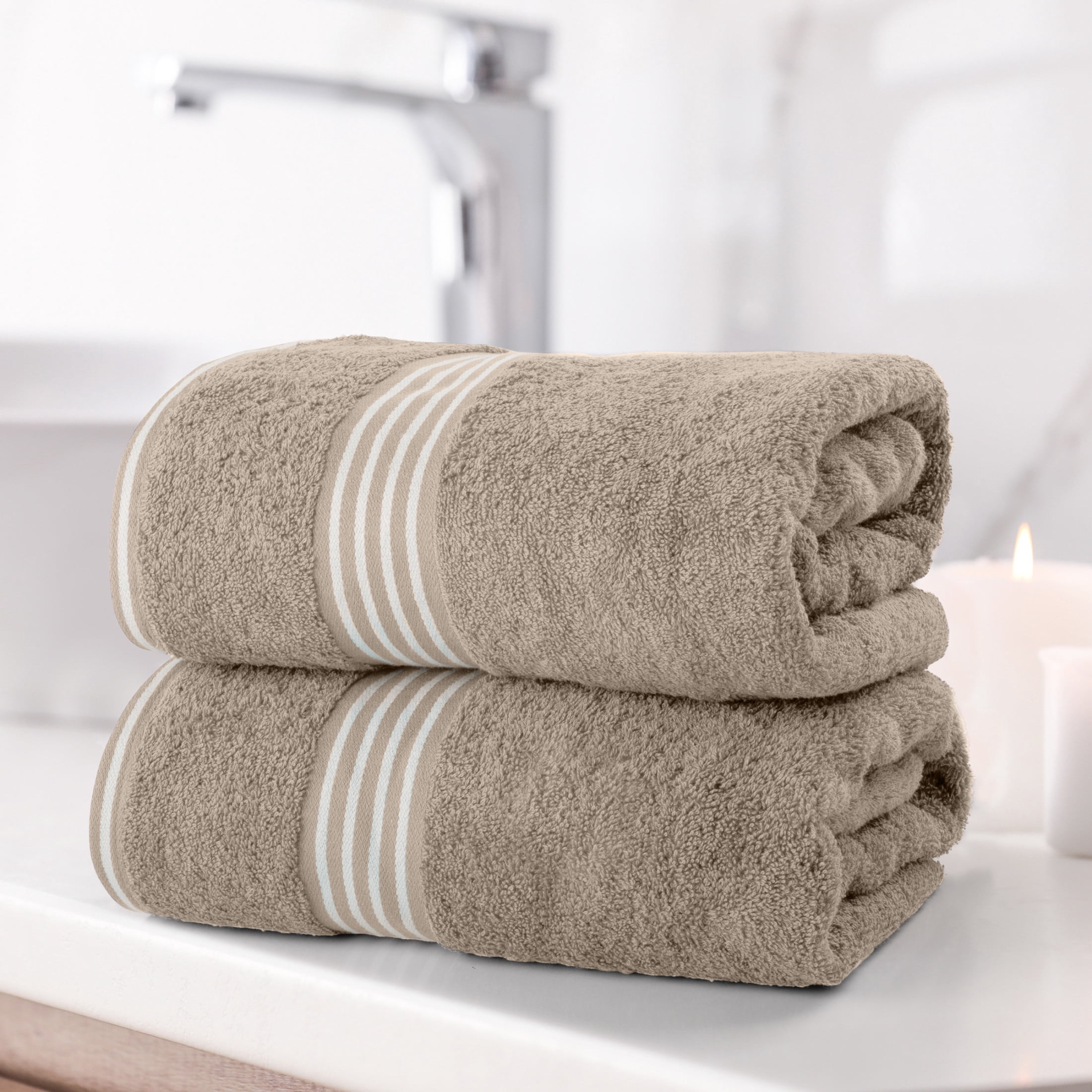 Lavish Home 35x70in Bath Towels - 2PC Quick Dry Cotton Towel Set (Beige)