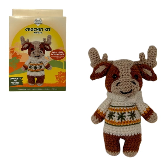Needle Creations Moose Crochet Kit, Complete DIY Craft Set, Intermediate