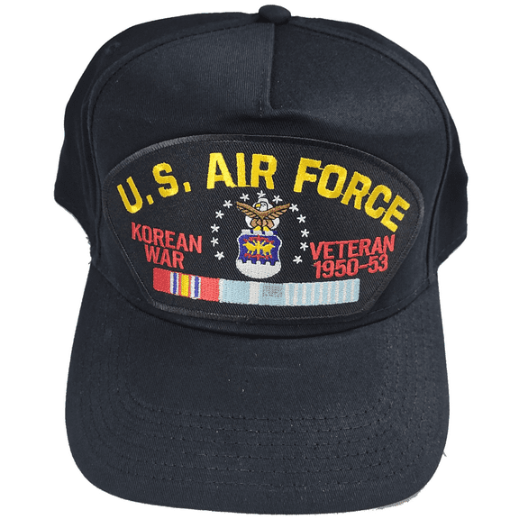 U.S. AIR FORCE KOREAN WAR Veteran Hat with ribbons and Air Force Crest Cap - BLACK - Veteran Owned Business