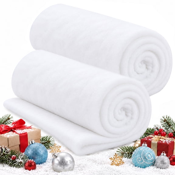 TARNIQOZ Snow Blanket for Christmas Decorations, 2 Pack 3 x 8 FT Fake Snow Blankets, Thick Soft Fluffy White Faux Snow for Christmas Tree and Village Display