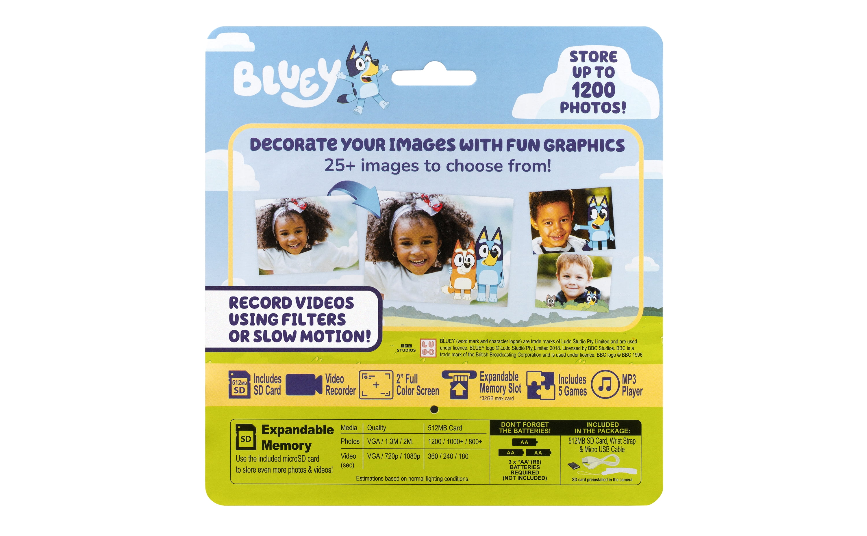 ekids Bluey Kids Camera with SD Card, Digital Camera for Kids with Built-in Digital Stickers
